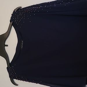 Dj-Jaz navy blue cold shoulder beaded shoulder dress Sz 8